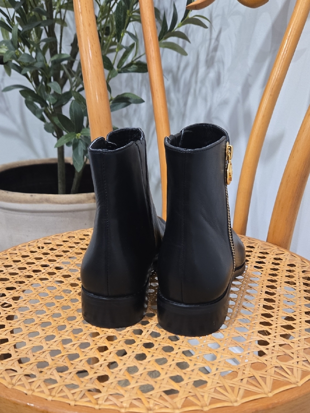 MICHAEL KORS Women's Black Lainey Leather Ankle Boot with Gold Zip - Picture 11 of 12